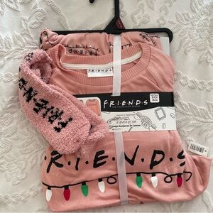 FRIENDS Christmas Light Pink Pajama Set with Black Accents, Christmas PJs